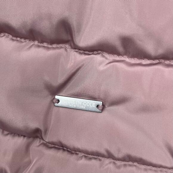Kenneth Cole Womens Dusty Rose Chevron Quilted Down Long Puffer Jacket Sz L - Picture 2 of 13